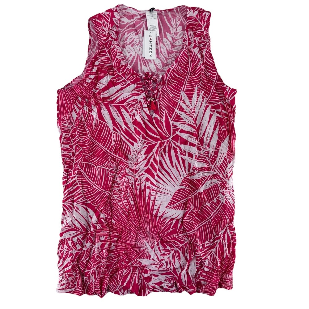 Jantzen Sleeveless Lace Up Woven Cover Up Dress Size XL Watermelon Leaf Red